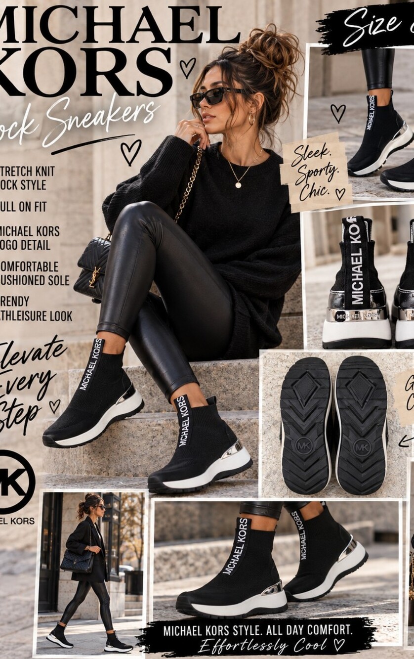 Michael Kors Black and White Stretch Knit Sock Sneakers Size 7.5
